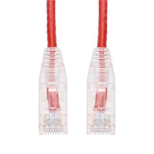 Picture of 6in Red CAT 6A Slim PVC Ethernet Cable Snagless Clear-Claw RJ-45 M/M