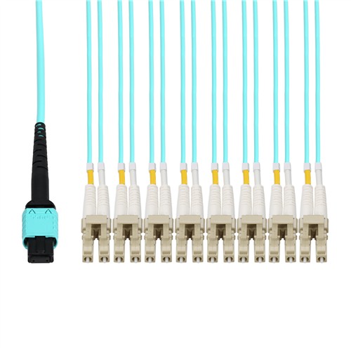 Picture of 100m MPO/APC to 16xLC/UPC Aqua OM4 LSZH 16-Strand Fiber Fanout Cable