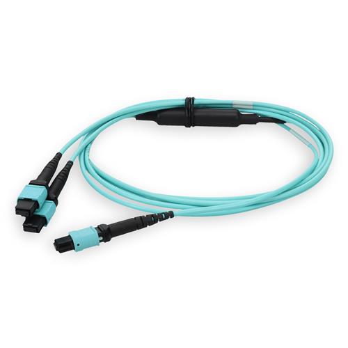 Picture of 2m MPO/UPC to 2xMPO/UPC Aqua OM4 OFNR (Riser-Rated) 16-Strand Fiber Fanout Cable