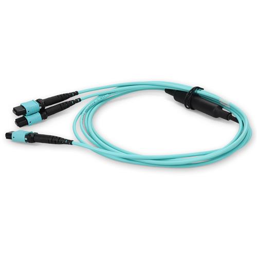 Picture of 6m MPO/UPC to 2xMPO/UPC Aqua OM4 OFNR (Riser-Rated) 16-Strand Fiber Fanout Cable