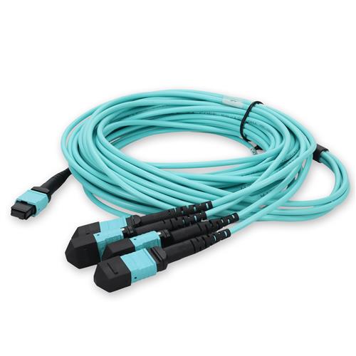 Picture of 6m MPO-16/UPC to 4xMPO/UPC Aqua OM4 OFNR (Riser-Rated) 16-Strand Fiber Fanout Cable