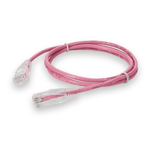 Picture of 1ft Pink CAT 6A Slim PVC Ethernet Cable Snagless Clear-Claw RJ-45 M/M