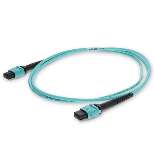 Picture of 2-Pieces of 10m MPO/UPC to MPO/UPC Aqua OM3 OFNR (Riser-Rated) 12-Strand Fiber Patch Cables