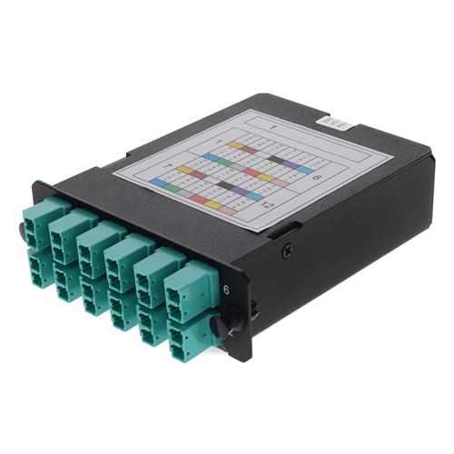 Picture for category 4-Bay Cassette 24-Fiber MPO In, 12 LC Duplex Out, Multi-mode Duplex OM4 - MPO type A