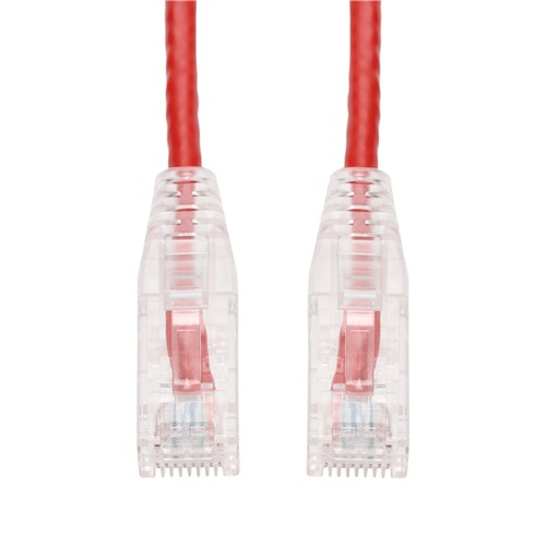 Picture of 100-Pack 3ft Red CAT 6 Slim PVC Ethernet Cable Snagless Clear-Claw RJ-45 M/M Bulk Bag Packaged, No Twist Ties