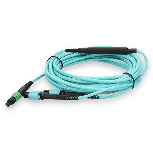 Picture of 5m MPO/APC to 2xMPO/UPC Aqua OM4 LSZH 12-Strand Fiber Patch Cable
