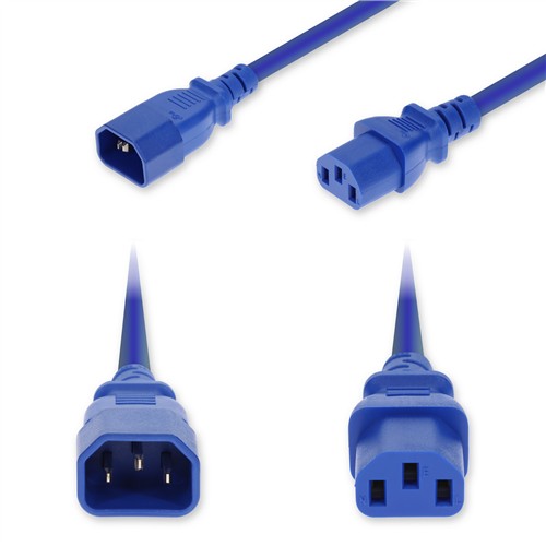 Picture for category 1m C14 Male to C13 Female Standard Commercial Temp 14 AWG 250V at 15A PVC SJT (Service Junior Thermoplastic) Blue Power Cable