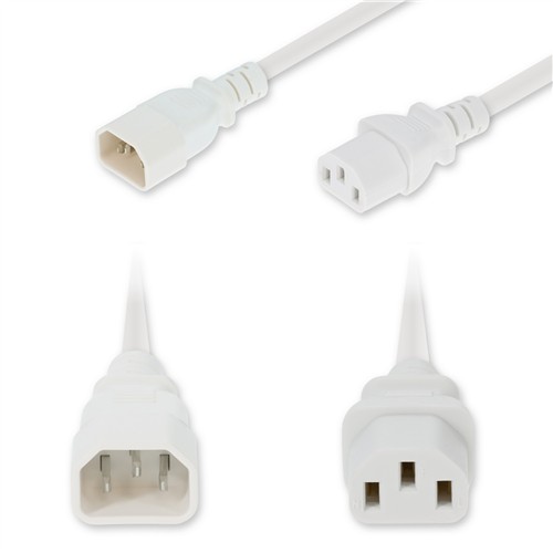 Picture of 2ft C14 Male to C13 Female Standard Commercial 14 AWG 250V at 15A PVC SJT (Service Junior Thermoplastic) White Power Cable