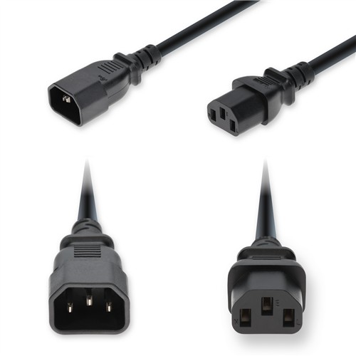 Picture for category 7ft C14 Male to C13 Female Standard Commercial Temp 14 AWG 250V at 15A PVC SJT (Service Junior Thermoplastic) Black Power Cable