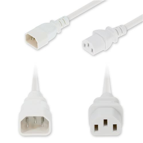 Picture of 10ft C14 Male to C13 Female Standard Commercial 18 AWG 250V at 10A PVC SJT (Service Junior Thermoplastic) White Power Cable