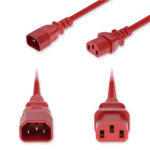 Picture for category 7ft C14 Male to C13 Female Standard Commercial Temp 18 AWG 250V at 10A PVC SJT (Service Junior Thermoplastic) Red Power Cable