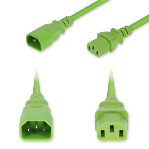 Picture of 8ft C14 Male to C13 Female Standard Commercial 18 AWG 250V at 10A PVC SJT (Service Junior Thermoplastic) Green Power Cable