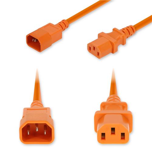 Picture of 8ft C14 Male to C13 Female Standard Commercial 18 AWG 250V at 10A PVC SJT (Service Junior Thermoplastic) Orange Power Cable