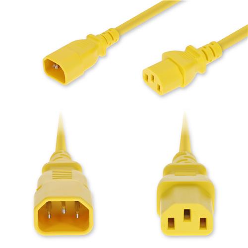 Picture of 8ft C14 Male to C13 Female Standard Commercial 18 AWG 250V at 10A PVC SJT (Service Junior Thermoplastic) Yellow Power Cable