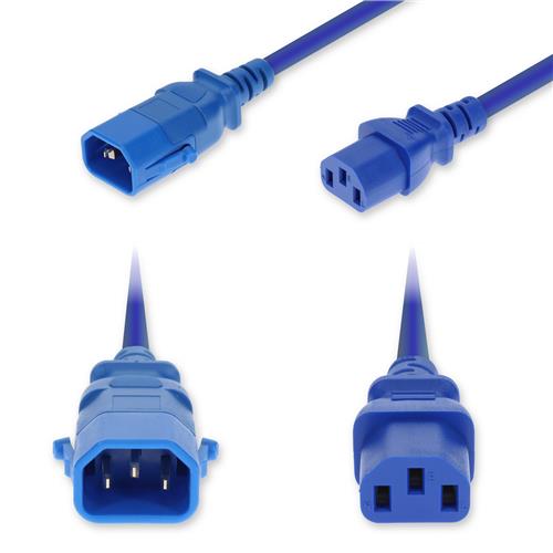 Picture of 10ft C14 Male to C13 Female P-Lock Compatible Standard Commercial 18 AWG 250V at 10A PVC SJT (Service Junior Thermoplastic) Blue Power Cable