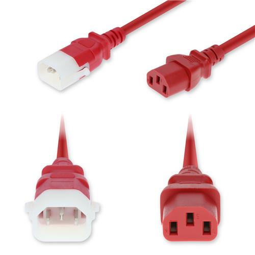 Picture of 10ft C14 Male to C13 Female P-Lock Compatible Standard Commercial 18 AWG 250V at 10A PVC SJT (Service Junior Thermoplastic) Red Power Cable