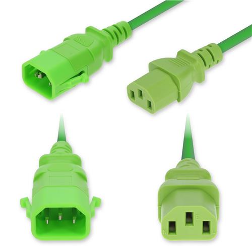 Picture of 3ft C14 Male to C13 Female P-Lock Compatible Standard Commercial 18 AWG 250V at 10A PVC SJT (Service Junior Thermoplastic) Green Power Cable