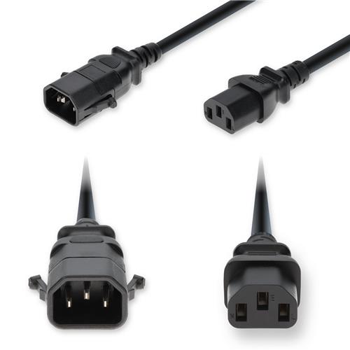 Picture of 8ft C14 Male to C13 Female P-Lock Compatible Standard Commercial 18 AWG 250V at 10A PVC SJT (Service Junior Thermoplastic) Black Power Cable