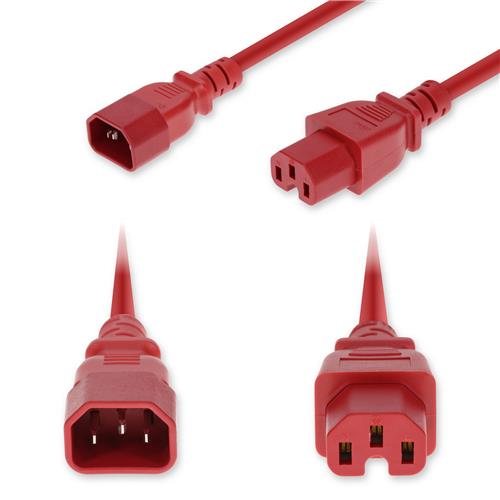 Picture of 10ft C14 Male to C15 Female High-Temperature 14 AWG 250V at 15A PVC SJT (Service Junior Thermoplastic) Red Power Cable