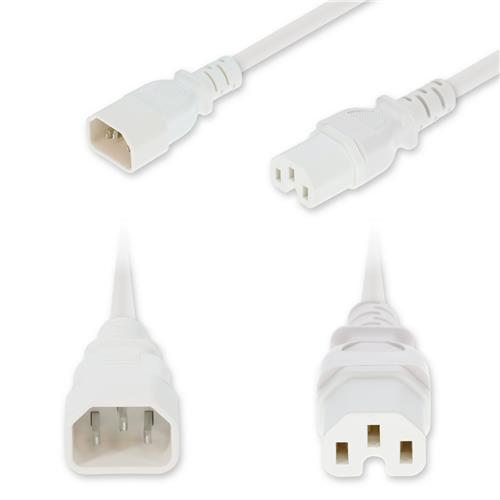 Picture of 10ft C14 Male to C15 Female High-Temperature 14 AWG 250V at 15A PVC SJT (Service Junior Thermoplastic) White Power Cable