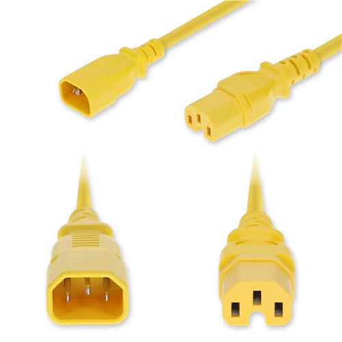 Picture of 10ft C14 Male to C15 Female High-Temperature 14 AWG 250V at 15A PVC SJT (Service Junior Thermoplastic) Yellow Power Cable