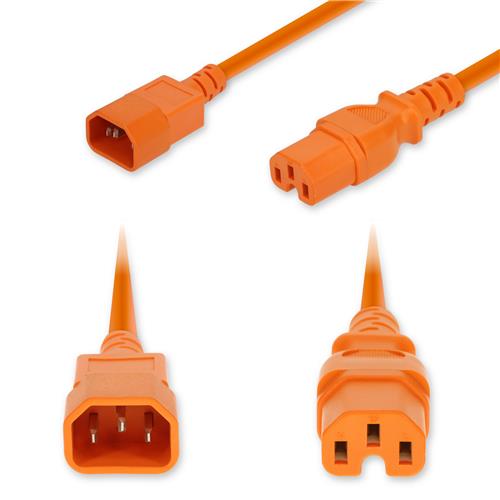 Picture of 3ft C14 Male to C15 Female High-Temperature 14 AWG 250V at 15A PVC SJT (Service Junior Thermoplastic) Orange Power Cable