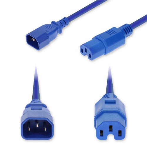Picture of 8ft C14 Male to C15 Female High-Temperature 14 AWG 250V at 15A PVC SJT (Service Junior Thermoplastic) Blue Power Cable