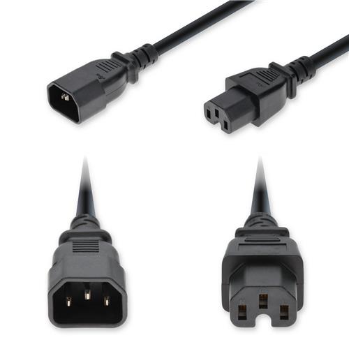 Picture of 8ft C14 Male to C15 Female High-Temperature 14 AWG 250V at 15A PVC SJT (Service Junior Thermoplastic) Black Power Cable