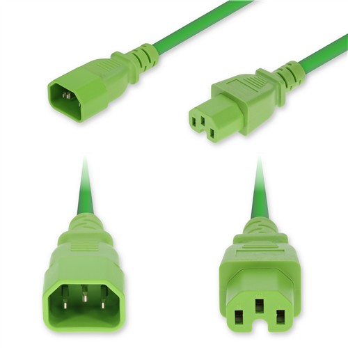 Picture of 8ft C14 Male to C15 Female High-Temperature 14 AWG 250V at 15A PVC SJT (Service Junior Thermoplastic) Green Power Cable