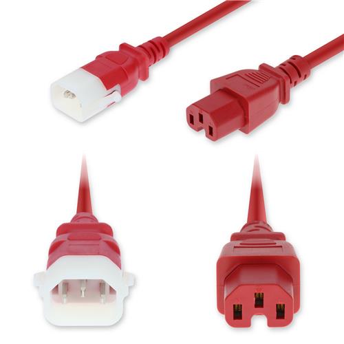 Picture of 10ft C14 Male to C15 Female P-Lock Compatible High-Temperature 14 AWG 250V at 15A PVC SJT (Service Junior Thermoplastic) Red Power Cable