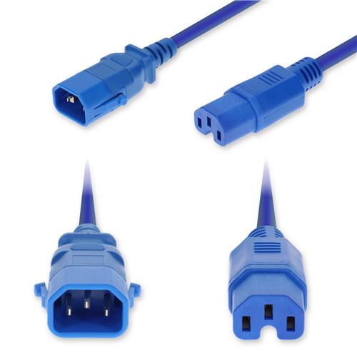 Picture of 2ft C14 Male to C15 Female P-Lock Compatible High-Temperature 14 AWG 250V at 15A PVC SJT (Service Junior Thermoplastic) Blue Power Cable
