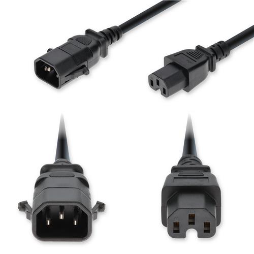 Picture of 8ft C14 Male to C15 Female P-Lock Compatible High-Temperature 14 AWG 250V at 15A PVC SJT (Service Junior Thermoplastic) Black Power Cable