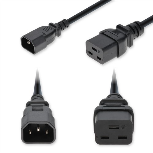 Picture of 6ft C14 Male to C19 Female Standard Commercial Temp 14 AWG 250V at 15A PVC SJT (Service Junior Thermoplastic) Black Power Cable