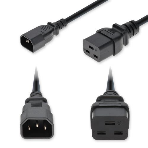 Picture of 10ft C14 Male to C19 Female Industrial Grade 14 AWG 250V at 15A PVC SJT (Service Junior Thermoplastic) Black Power Cable