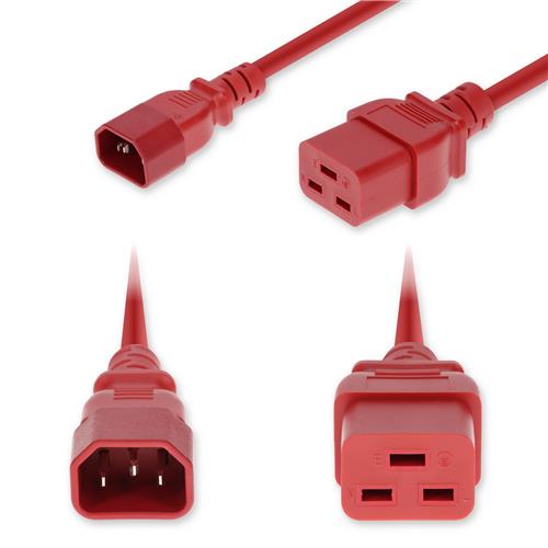 Picture of 10ft C14 Male to C19 Female Industrial Grade 14 AWG 250V at 15A PVC SJT (Service Junior Thermoplastic) Red Power Cable