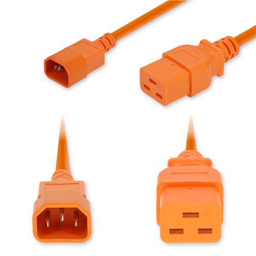 Picture of 6ft C14 Male to C19 Female Industrial Grade 14 AWG 250V at 15A PVC SJT (Service Junior Thermoplastic) Orange Power Cable