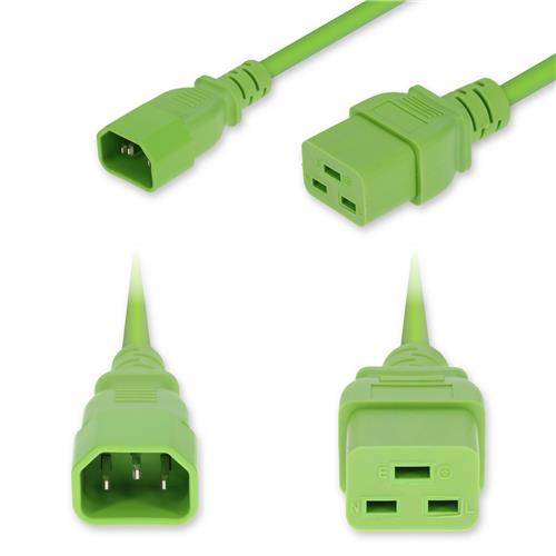 Picture of 8ft C14 Male to C19 Female Industrial Grade 14 AWG 250V at 15A PVC SJT (Service Junior Thermoplastic) Green Power Cable