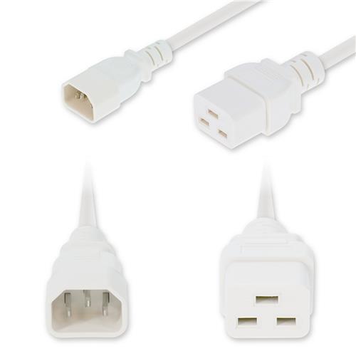Picture of 8ft C14 Male to C19 Female Industrial Grade 14 AWG 250V at 15A PVC SJT (Service Junior Thermoplastic) White Power Cable