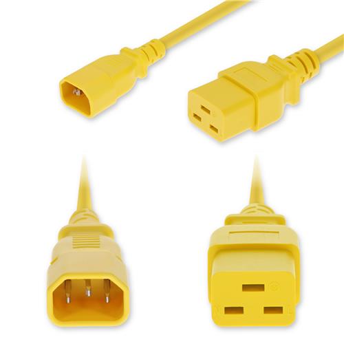Picture of 8ft C14 Male to C19 Female Industrial Grade 14 AWG 250V at 15A PVC SJT (Service Junior Thermoplastic) Yellow Power Cable