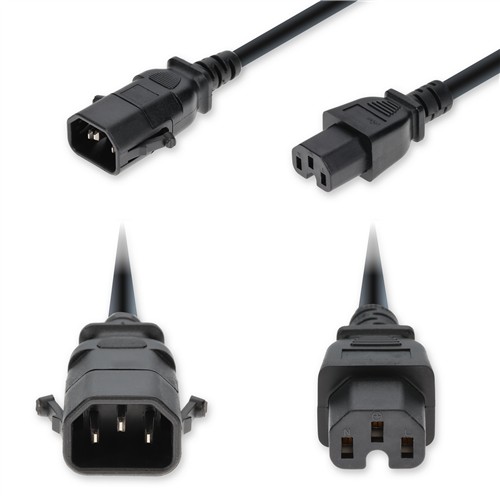 Picture for category 2ft C14 Male P-lock Compatible to C15 Female Standard Commercial Temp 14 AWG 100V-250V at 15A PVC SJT Black Power Cable