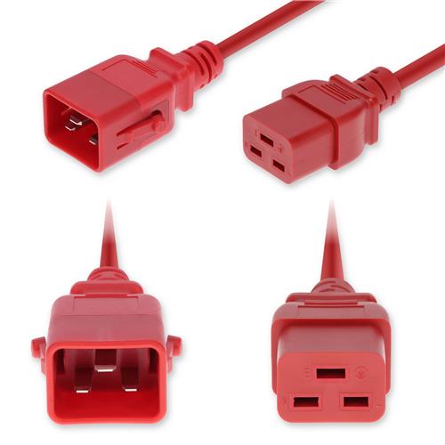 Picture of 5ft C20 Male to C19 Female P-Lock Compatible Industrial Grade 12 AWG 250V at 20A PVC SJT (Service Junior Thermoplastic) Red Power Cable