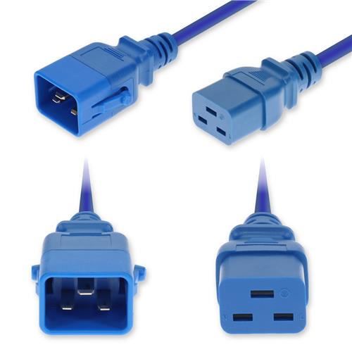 Picture of 8ft C20 Male to C19 Female P-Lock Compatible Industrial Grade 12 AWG 250V at 20A PVC SJT (Service Junior Thermoplastic) Blue Power Cable