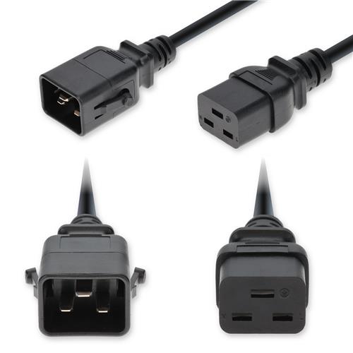 Picture of 8ft C20 Male to C19 Female P-Lock Compatible Industrial Grade 12 AWG 250V at 20A PVC SJT (Service Junior Thermoplastic) Black Power Cable