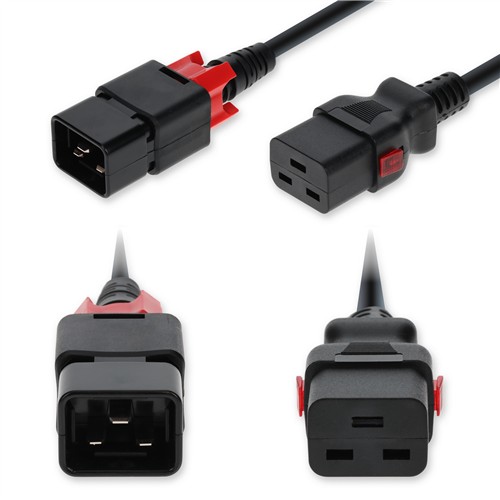 Picture of 5ft C20 Male to C19 Female Z-Lock Compatible Industrial Grade 14 AWG 250V at 15A PVC SJT (Service Junior Thermoplastic) Black Power Cable