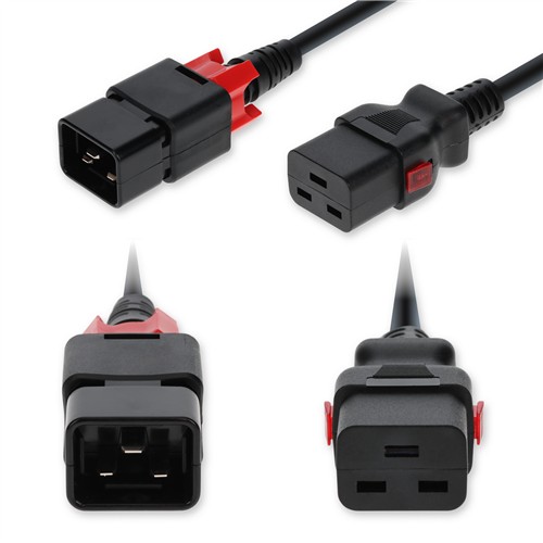 Picture of 6ft C20 Male to C19 Female Z-Lock Compatible Industrial Grade 14 AWG 250V at 15A PVC SJT (Service Junior Thermoplastic) Black Power Cable