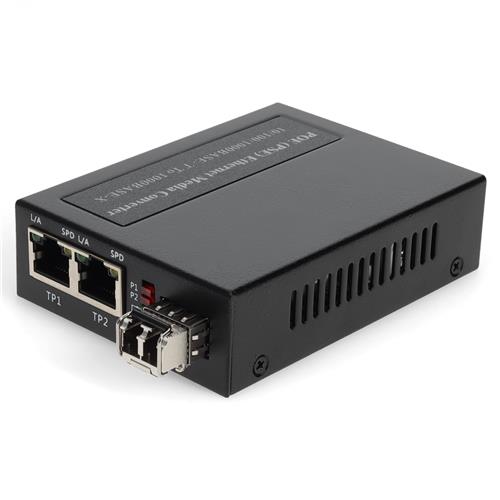 Picture of 2x 10/100/1000Base-TX(RJ-45) to 1000Base-SX(LC) MMF 850nm 550m Media Converter with PoE+