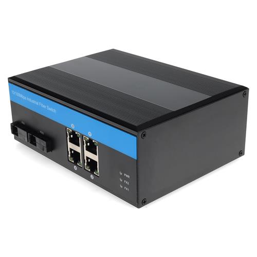 Picture of 4 10/100Base-TX(RJ-45) to 2 100Base-BXU(SC) SMF 1310nmTX/1550nmRX 20km Industrial Media Converter Switch