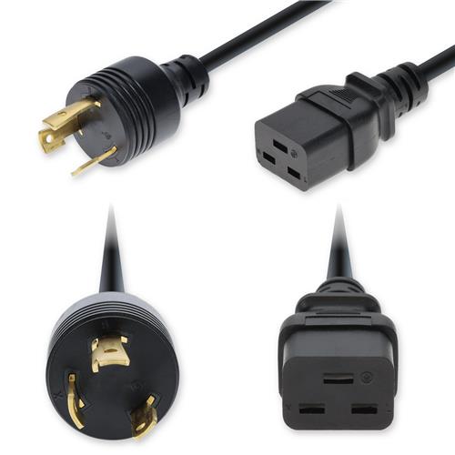 Picture of 10ft NEMA L6-30P Male to C19 Female Twist-Lock Compatible Industrial Grade 10 AWG 250V at 30A PVC SJT (Service Junior Thermoplastic) Black Power Cable