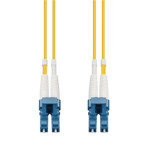 Picture of 12m LC to LC Yellow OS2 Duplex OFNR (Riser-Rated) SMF Fiber Patch Cable with Length Labels