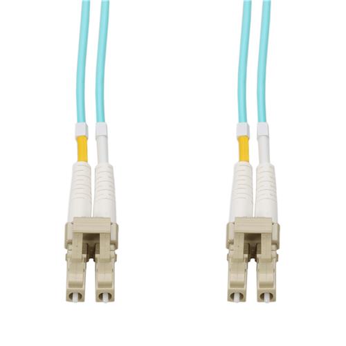 Picture for category 0.3m LC to LC Aqua OM4 Duplex Microboot, Snagless OFNR (Riser-Rated) Fiber Patch Cable with Serialized Labeled Ends